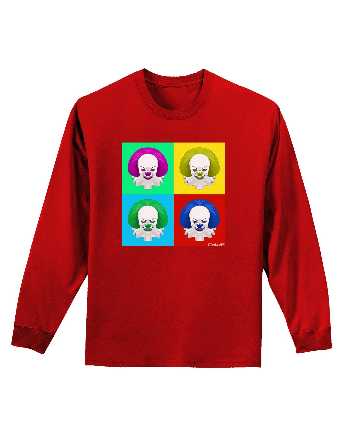 Clown Face Pop Art 2 Adult Long Sleeve Dark T-Shirt-TooLoud-Red-Small-Davson Sales