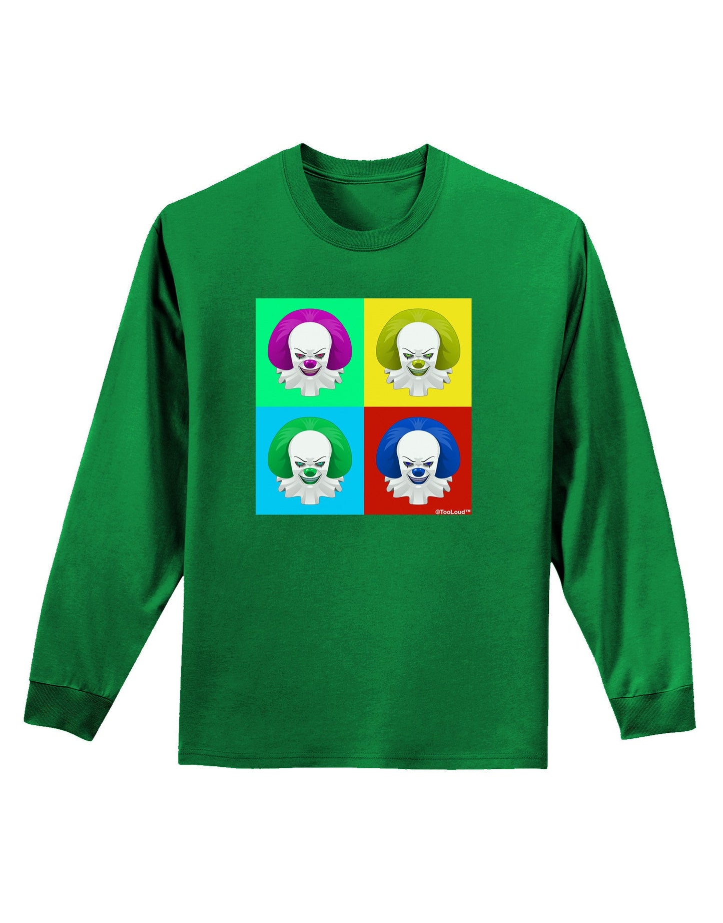 Clown Face Pop Art 2 Adult Long Sleeve Dark T-Shirt-TooLoud-Kelly-Green-Small-Davson Sales