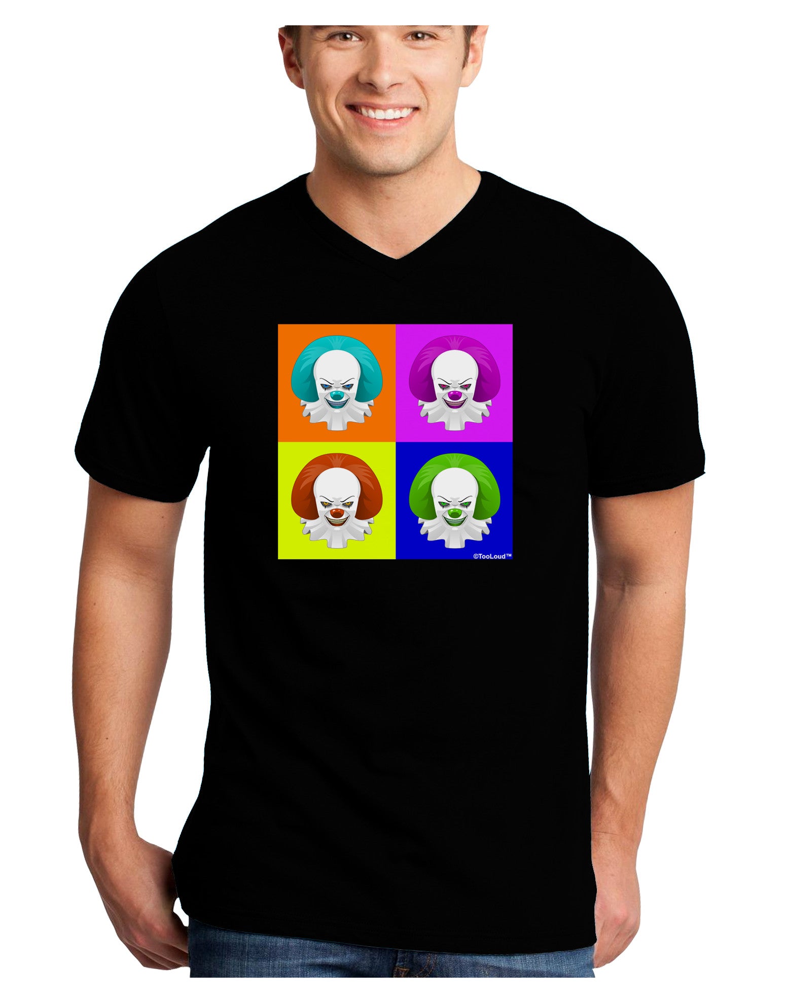 Clown Face Pop Art Adult Dark V-Neck T-Shirt-TooLoud-Black-Small-Davson Sales