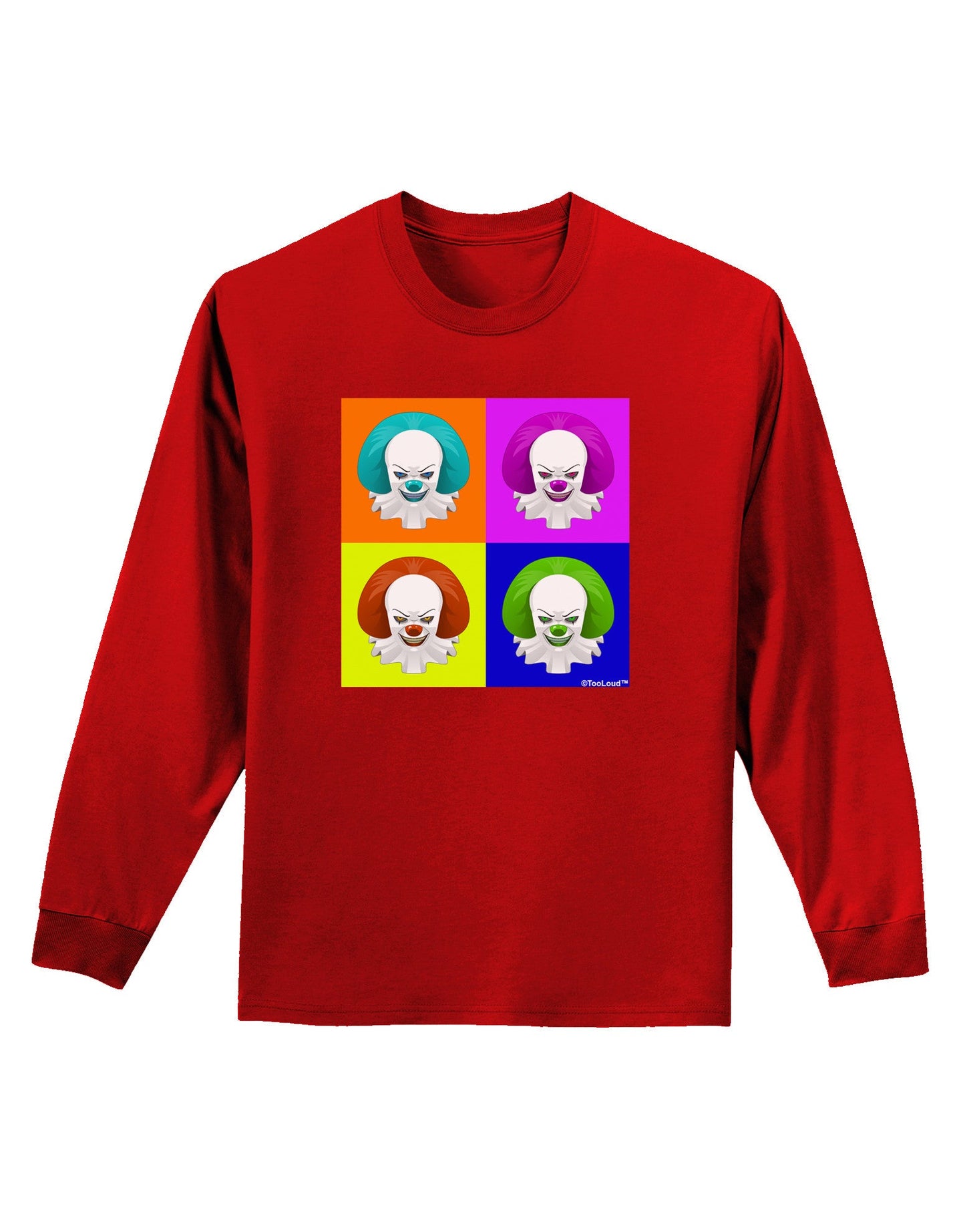 Clown Face Pop Art Adult Long Sleeve Dark T-Shirt-TooLoud-Red-Small-Davson Sales