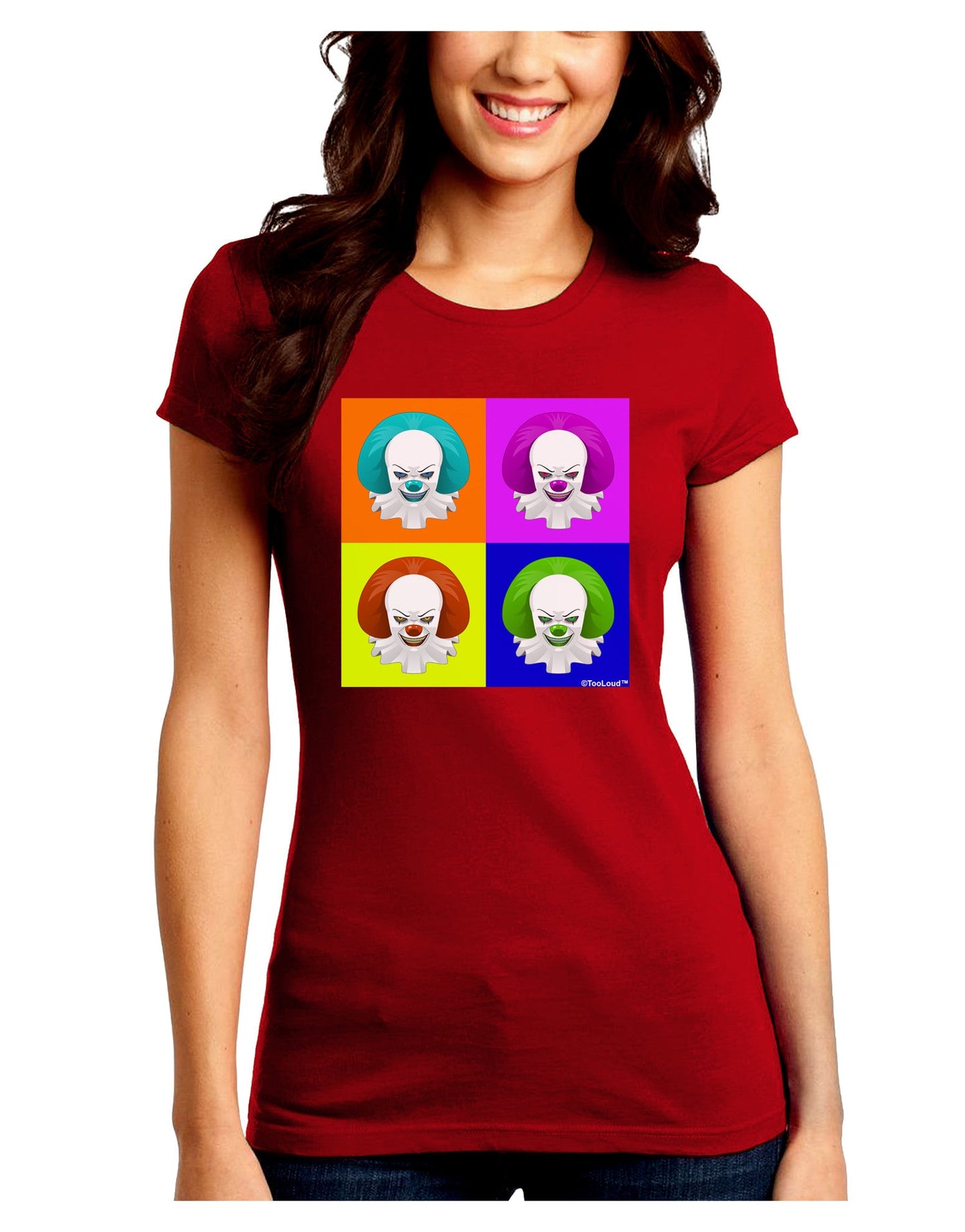 Clown Face Pop Art Juniors Crew Dark T-Shirt-T-Shirts Juniors Tops-TooLoud-Red-Juniors Fitted Small-Davson Sales