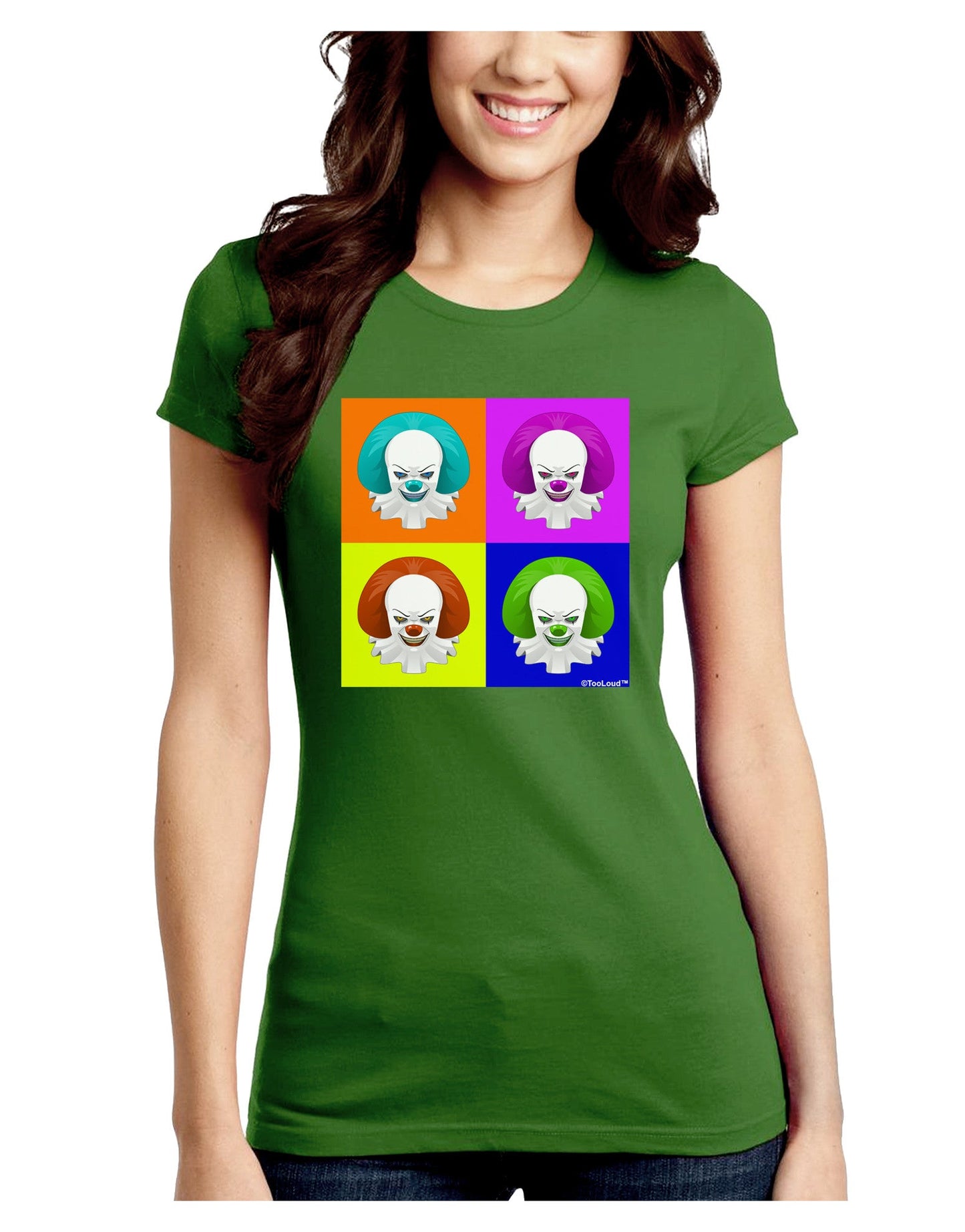 Clown Face Pop Art Juniors Crew Dark T-Shirt-T-Shirts Juniors Tops-TooLoud-Kiwi-Green-Juniors Fitted Small-Davson Sales