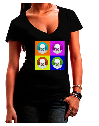 Clown Face Pop Art Juniors V-Neck Dark T-Shirt-Womens V-Neck T-Shirts-TooLoud-Black-Juniors Fitted Small-Davson Sales