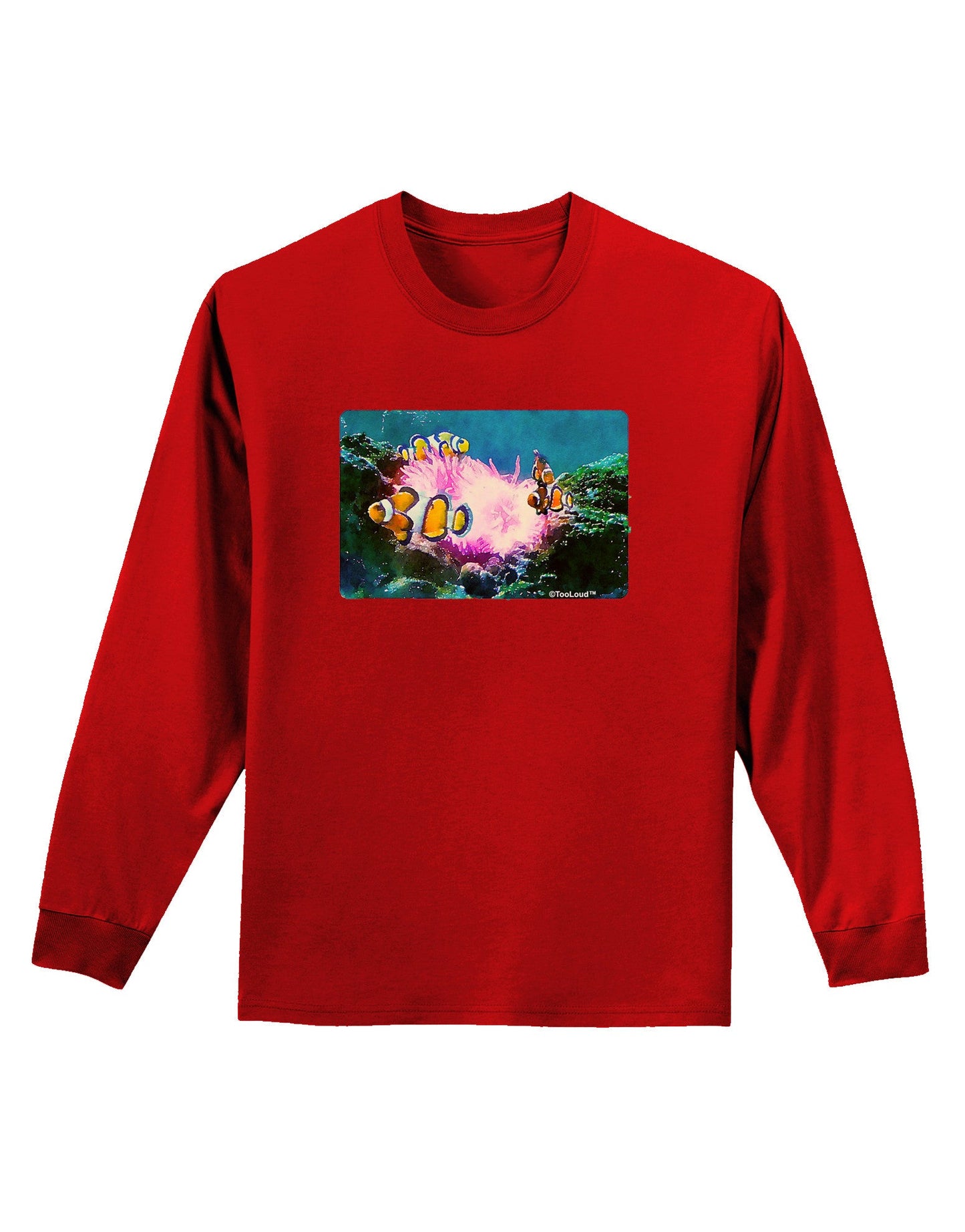 Clownfish Watercolor Adult Long Sleeve Dark T-Shirt-TooLoud-Red-Small-Davson Sales