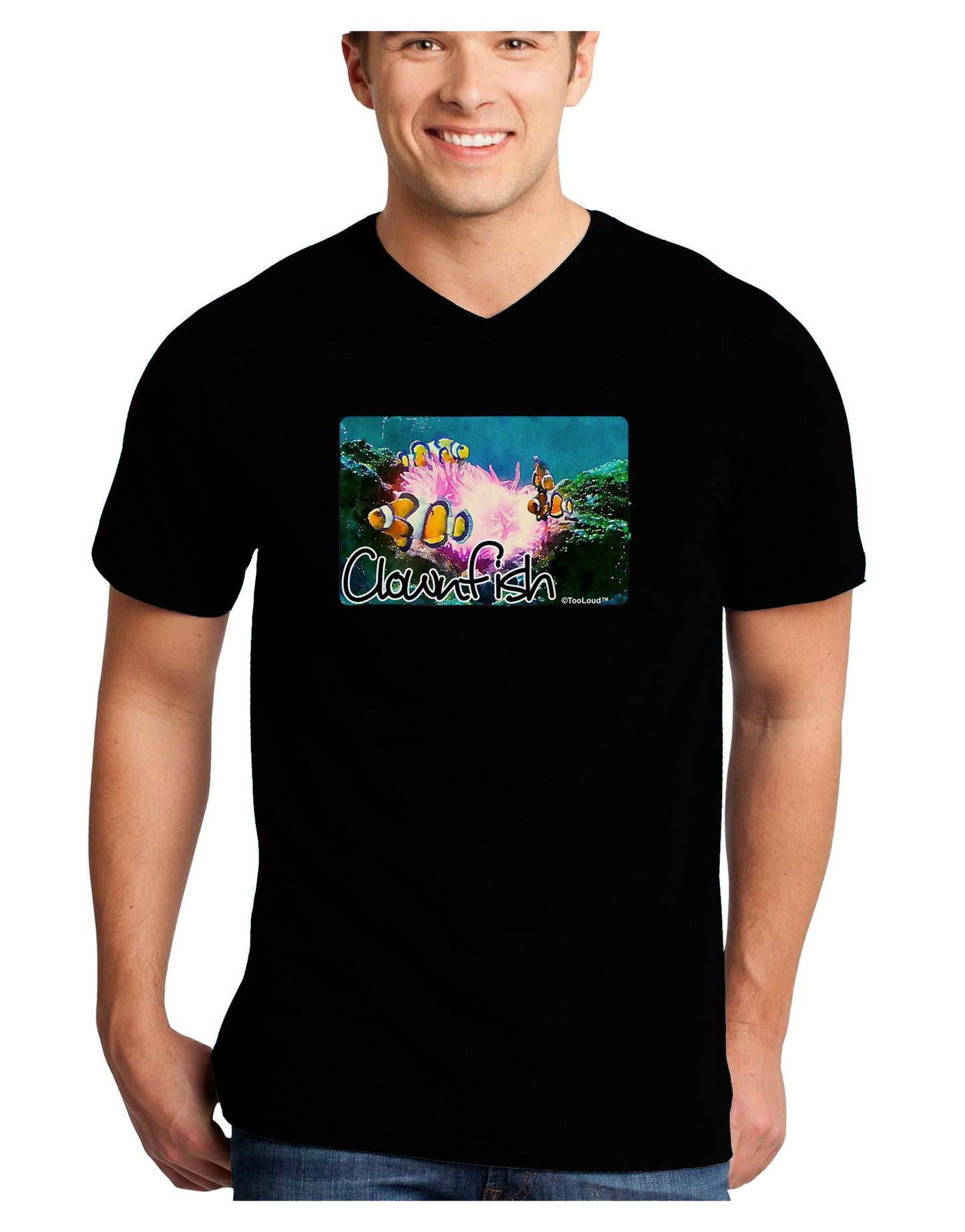 Clownfish Watercolor Text Adult Dark V-Neck T-Shirt-TooLoud-Black-Small-Davson Sales