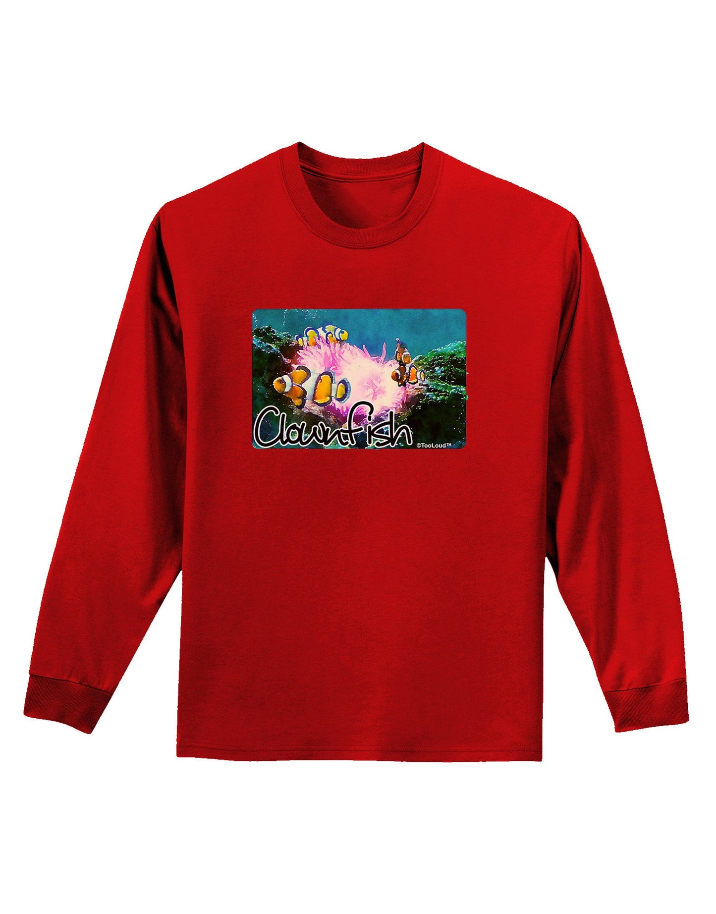 Clownfish Watercolor Text Adult Long Sleeve Dark T-Shirt-TooLoud-Red-Small-Davson Sales
