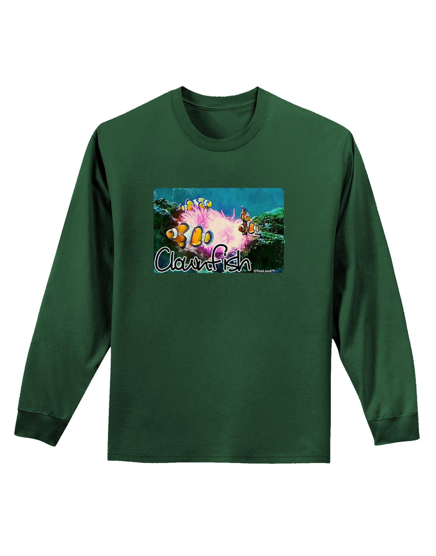 Clownfish Watercolor Text Adult Long Sleeve Dark T-Shirt-TooLoud-Dark-Green-Small-Davson Sales