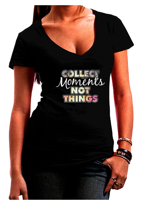 Collect Moments Not Things Womens V-Neck Dark T-Shirt-Womens V-Neck T-Shirts-TooLoud-Black-Juniors Fitted Small-Davson Sales