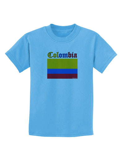 Colombia Flag Childrens T-Shirt-Childrens T-Shirt-TooLoud-Aquatic-Blue-X-Small-Davson Sales