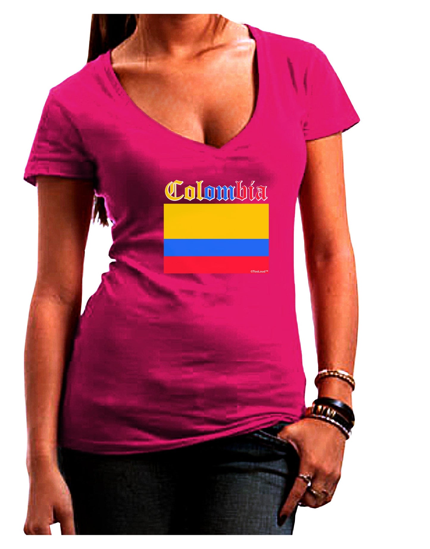 Colombia Flag Womens V-Neck Dark T-Shirt-Womens V-Neck T-Shirts-TooLoud-Hot-Pink-Juniors Fitted Small-Davson Sales