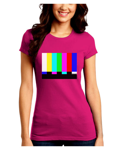 Color Bars Test Signal Juniors Crew Dark T-Shirt-T-Shirts Juniors Tops-TooLoud-Hot-Pink-Juniors Fitted Small-Davson Sales