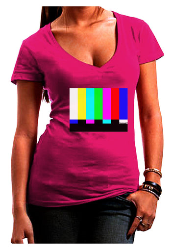 Color Bars Test Signal Juniors V-Neck Dark T-Shirt-Womens V-Neck T-Shirts-TooLoud-Hot-Pink-Juniors Fitted Small-Davson Sales