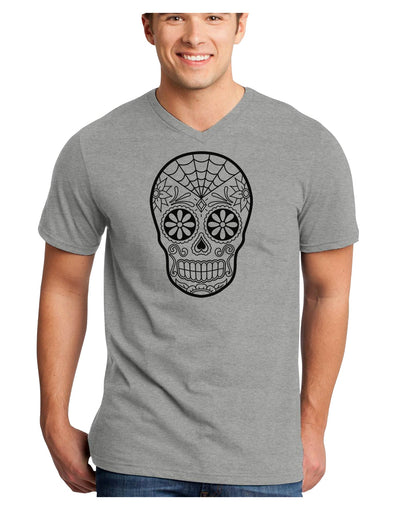 Color Your Own Dia de los Muertos Calavera Adult V-Neck T-shirt-Mens V-Neck T-Shirt-TooLoud-HeatherGray-Small-Davson Sales