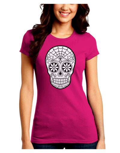 Color Your Own Dia de los Muertos Calavera Juniors Crew Dark T-Shirt-T-Shirts Juniors Tops-TooLoud-Hot-Pink-Juniors Fitted Small-Davson Sales