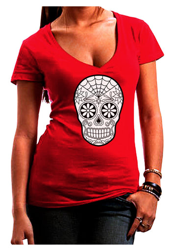 Color Your Own Dia de los Muertos Calavera Juniors V-Neck Dark T-Shirt-Womens V-Neck T-Shirts-TooLoud-Red-Small-Davson Sales