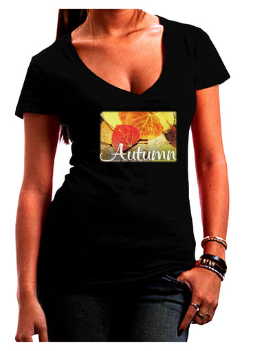 Colorado - Autumn Text Juniors V-Neck Dark T-Shirt-Womens V-Neck T-Shirts-TooLoud-Black-Juniors Fitted Small-Davson Sales