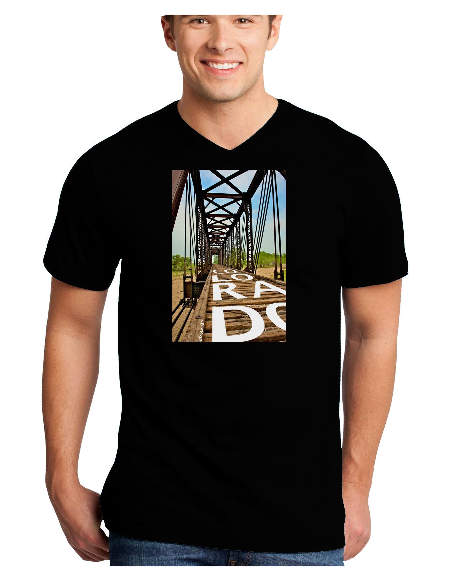 Colorado Bridge Text Adult Dark V-Neck T-Shirt-TooLoud-Black-Small-Davson Sales
