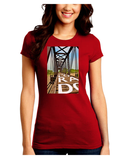 Colorado Bridge Text Juniors Crew Dark T-Shirt-T-Shirts Juniors Tops-TooLoud-Red-Juniors Fitted Small-Davson Sales