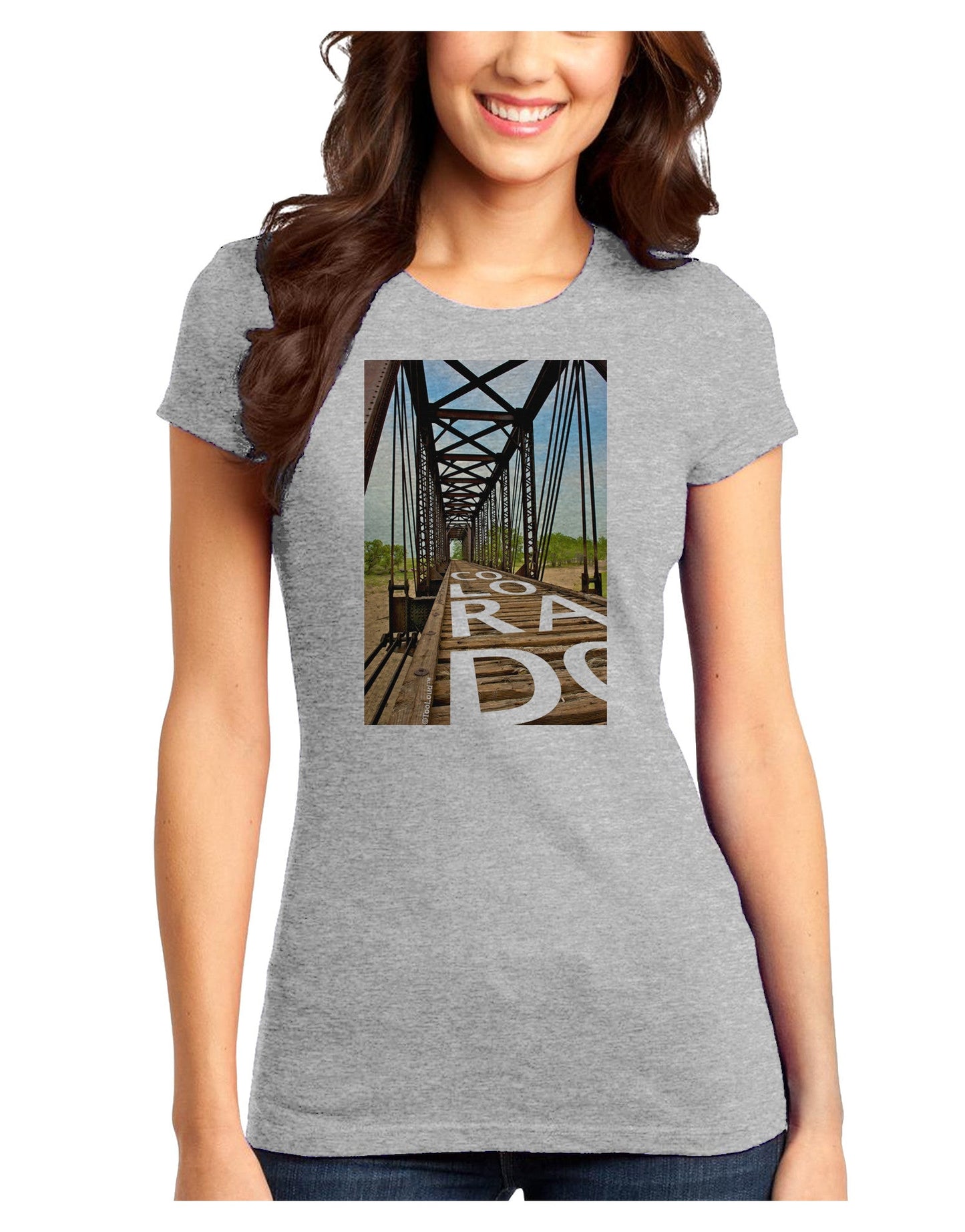 Colorado Bridge Text Juniors T-Shirt-Womens Juniors T-Shirt-TooLoud-Ash-Gray-Juniors Fitted X-Small-Davson Sales