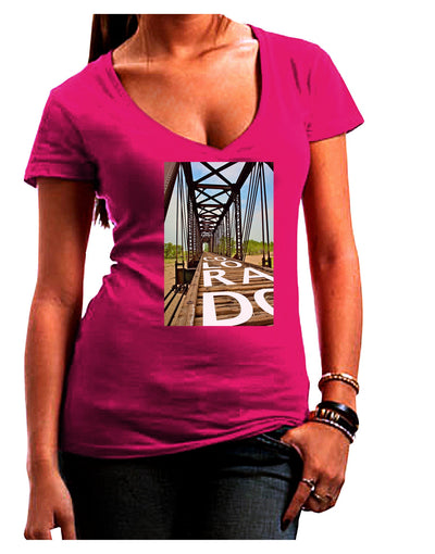 Colorado Bridge Text Juniors V-Neck Dark T-Shirt-Womens V-Neck T-Shirts-TooLoud-Hot-Pink-Juniors Fitted Small-Davson Sales