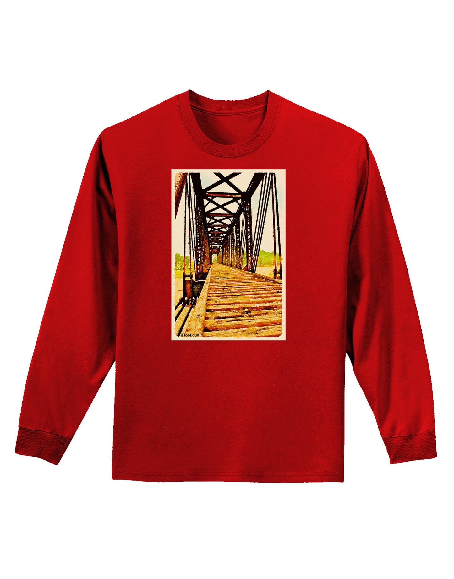 Colorado Bridge Watercolor Adult Long Sleeve Dark T-Shirt-TooLoud-Red-Small-Davson Sales