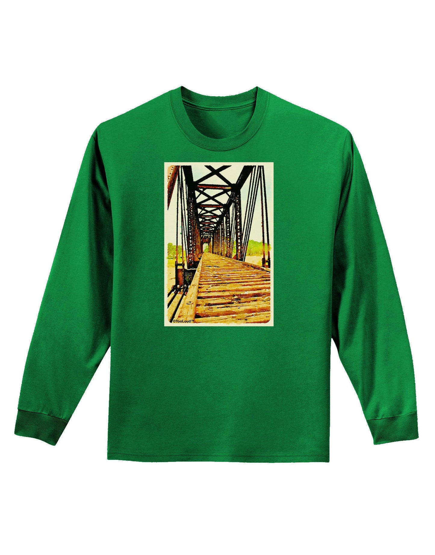 Colorado Bridge Watercolor Adult Long Sleeve Dark T-Shirt-TooLoud-Kelly-Green-Small-Davson Sales