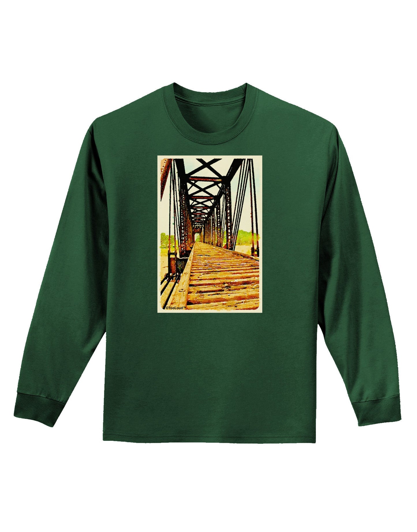 Colorado Bridge Watercolor Adult Long Sleeve Dark T-Shirt-TooLoud-Dark-Green-Small-Davson Sales