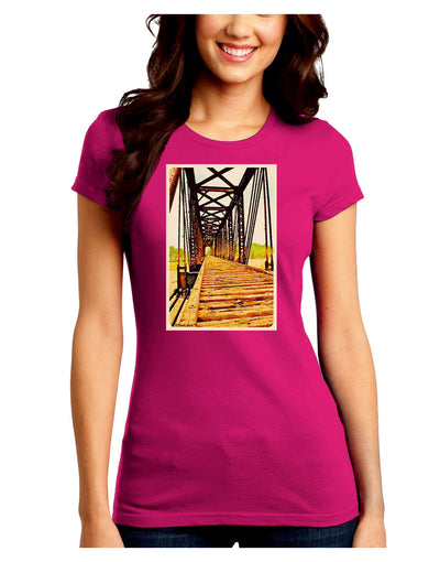 Colorado Bridge Watercolor Juniors Crew Dark T-Shirt-T-Shirts Juniors Tops-TooLoud-Hot-Pink-Juniors Fitted Small-Davson Sales