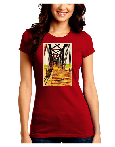 Colorado Bridge Watercolor Juniors Crew Dark T-Shirt-T-Shirts Juniors Tops-TooLoud-Red-Juniors Fitted Small-Davson Sales