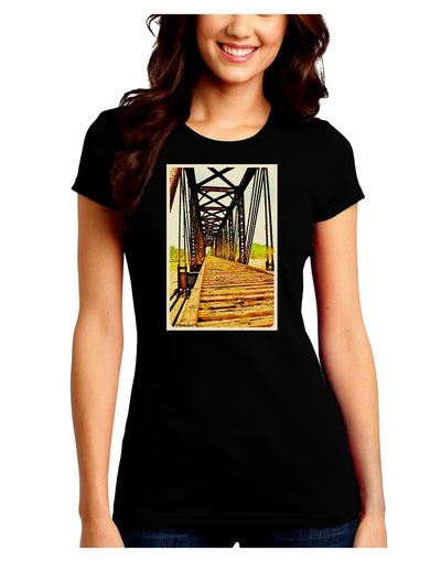 Colorado Bridge Watercolor Juniors Crew Dark T-Shirt-T-Shirts Juniors Tops-TooLoud-Black-Juniors Fitted Small-Davson Sales