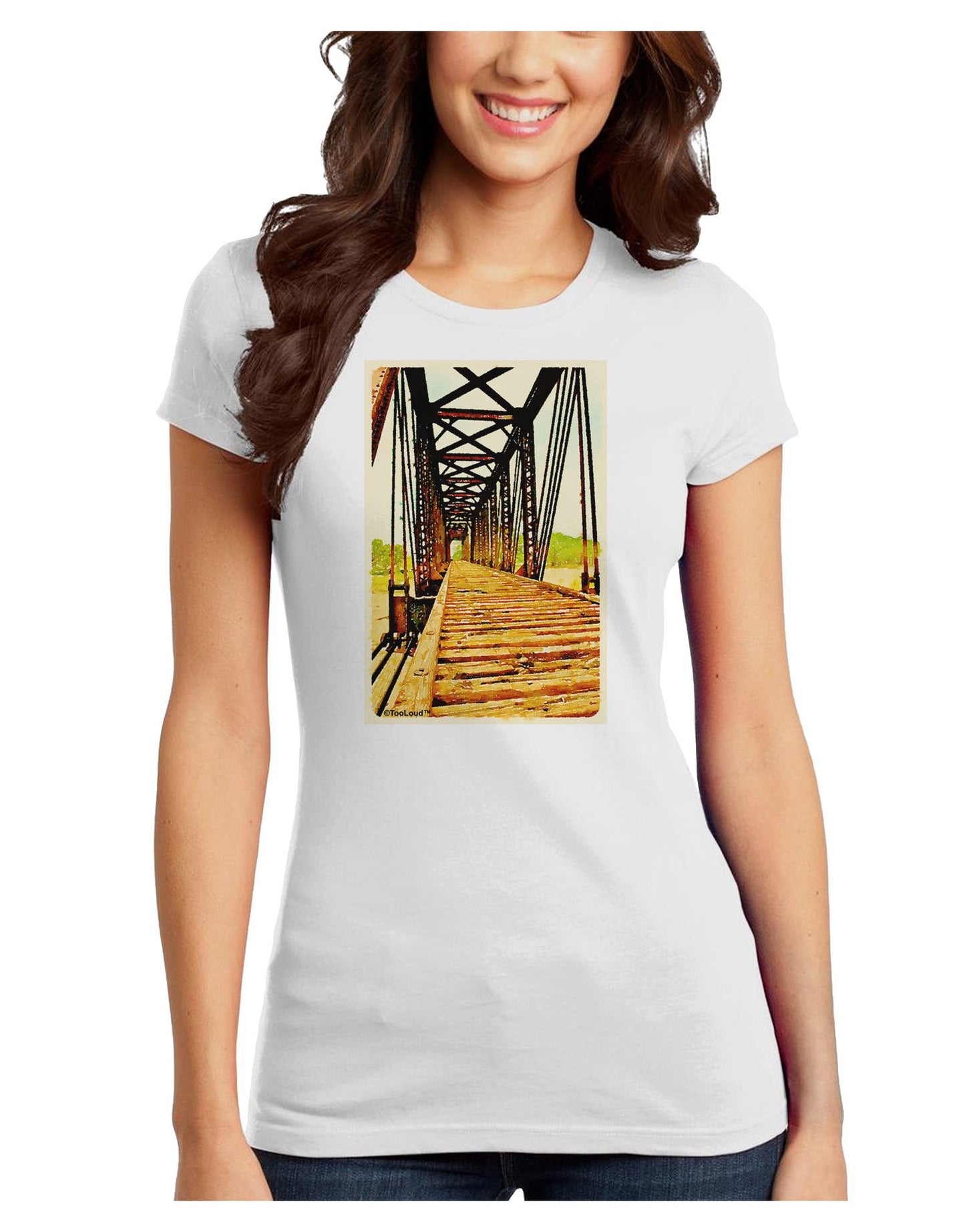 Colorado Bridge Watercolor Juniors T-Shirt-Womens Juniors T-Shirt-TooLoud-White-Juniors Fitted X-Small-Davson Sales