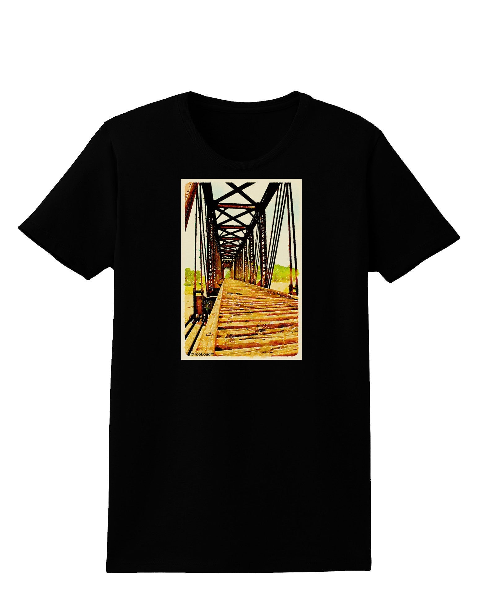 Colorado Bridge Watercolor Womens Dark T-Shirt-TooLoud-Black-X-Small-Davson Sales