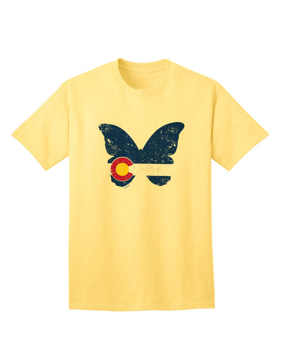 Colorado Butterfly Flag Grunge Adult T-Shirt-Mens T-shirts-TooLoud-Yellow-Small-Davson Sales