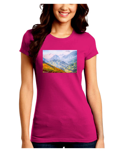 Colorado Fog Mountains Juniors Crew Dark T-Shirt-T-Shirts Juniors Tops-TooLoud-Hot-Pink-Juniors Fitted Small-Davson Sales