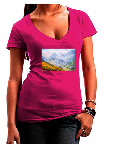 Colorado Fog Mountains Juniors V-Neck Dark T-Shirt-Womens V-Neck T-Shirts-TooLoud-Hot-Pink-Juniors Fitted Small-Davson Sales