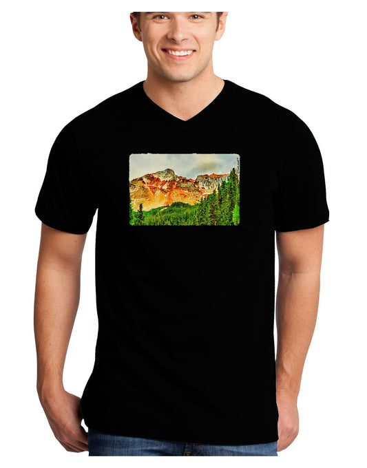 Colorado Forrest Watercolor Adult Dark V-Neck T-Shirt-TooLoud-Black-Small-Davson Sales