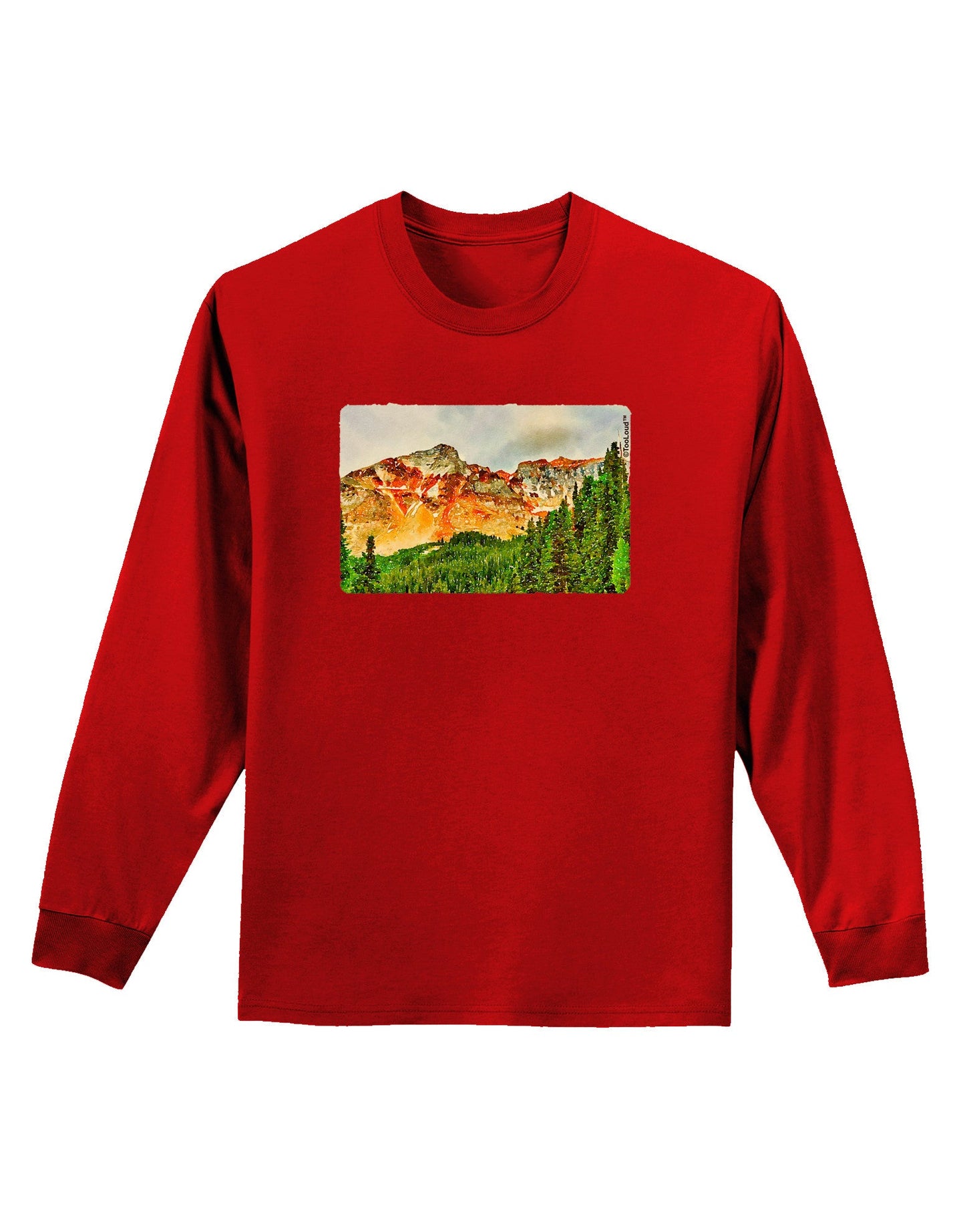 Colorado Forrest Watercolor Adult Long Sleeve Dark T-Shirt-TooLoud-Red-Small-Davson Sales