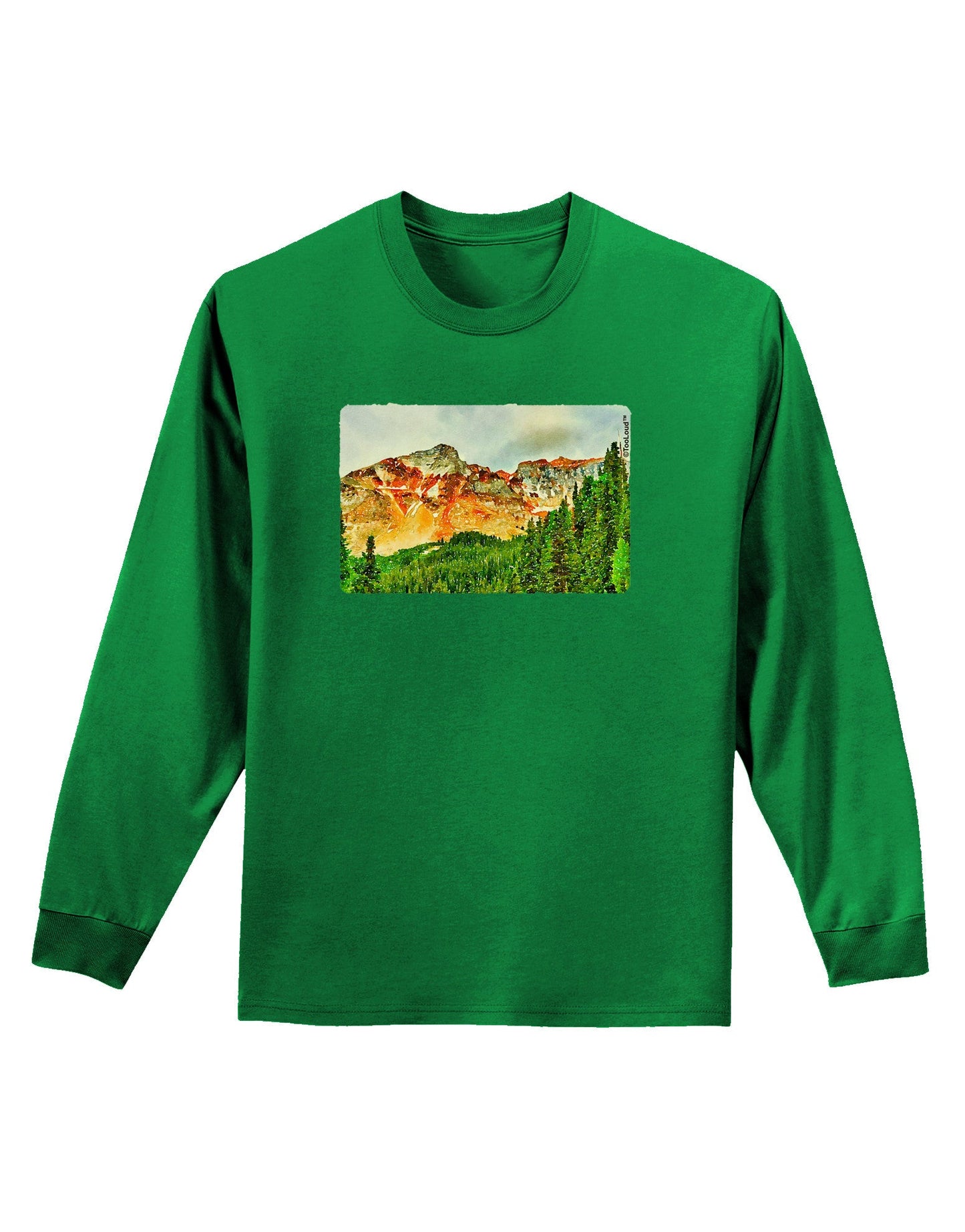 Colorado Forrest Watercolor Adult Long Sleeve Dark T-Shirt-TooLoud-Kelly-Green-Small-Davson Sales