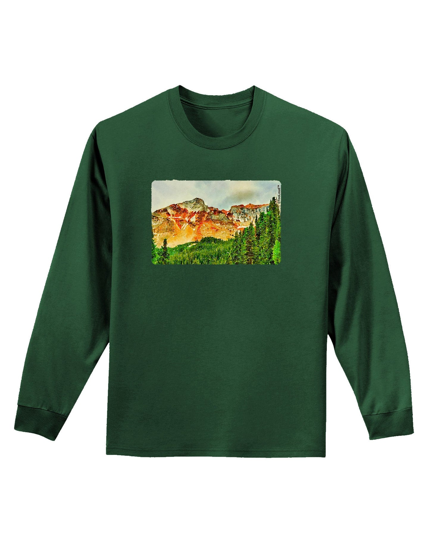 Colorado Forrest Watercolor Adult Long Sleeve Dark T-Shirt-TooLoud-Dark-Green-Small-Davson Sales