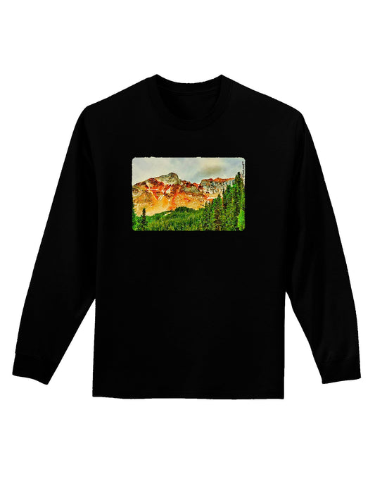 Colorado Forrest Watercolor Adult Long Sleeve Dark T-Shirt-TooLoud-Black-Small-Davson Sales