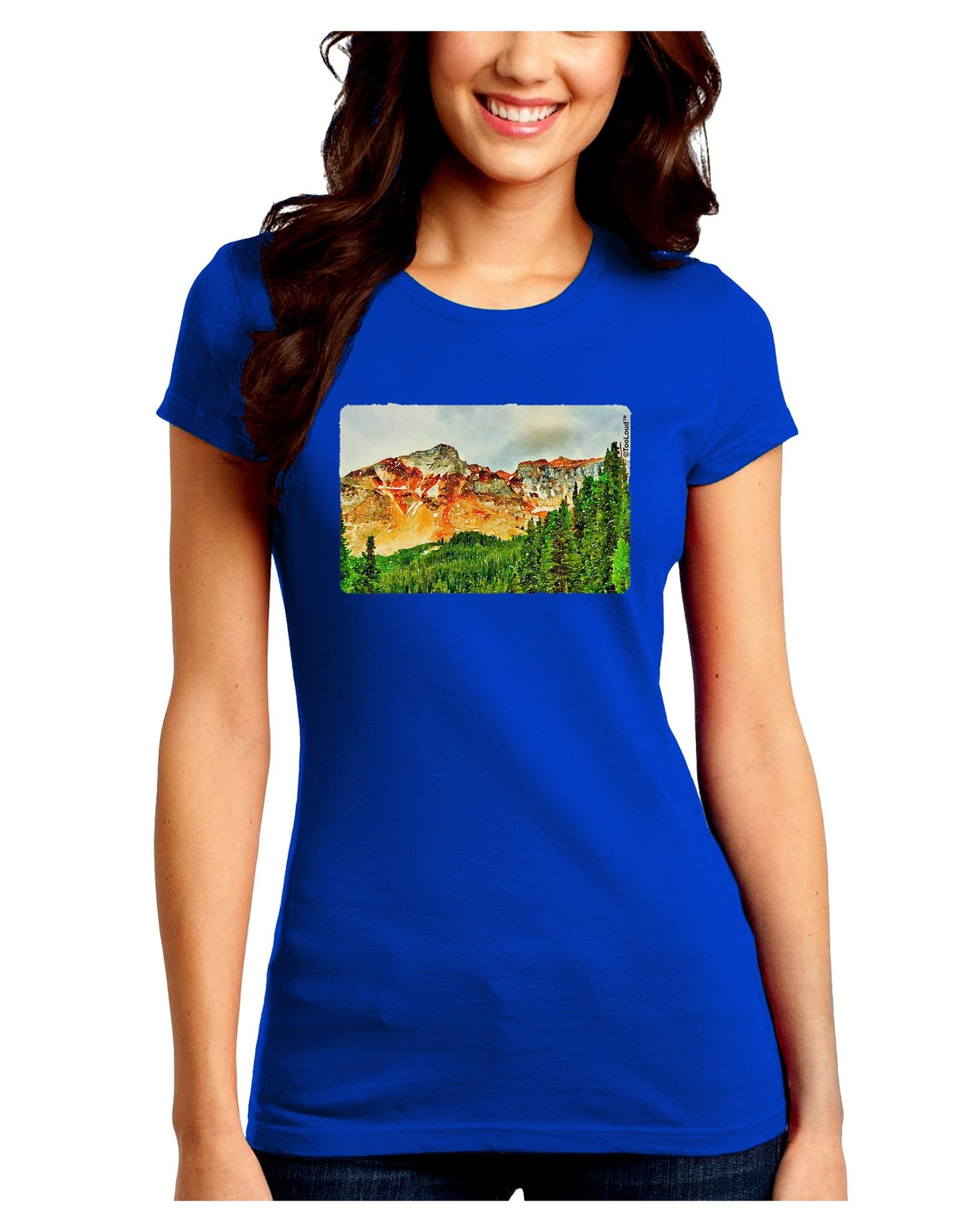 Colorado Forrest Watercolor Juniors Crew Dark T-Shirt-T-Shirts Juniors Tops-TooLoud-Royal-Blue-Juniors Fitted Small-Davson Sales