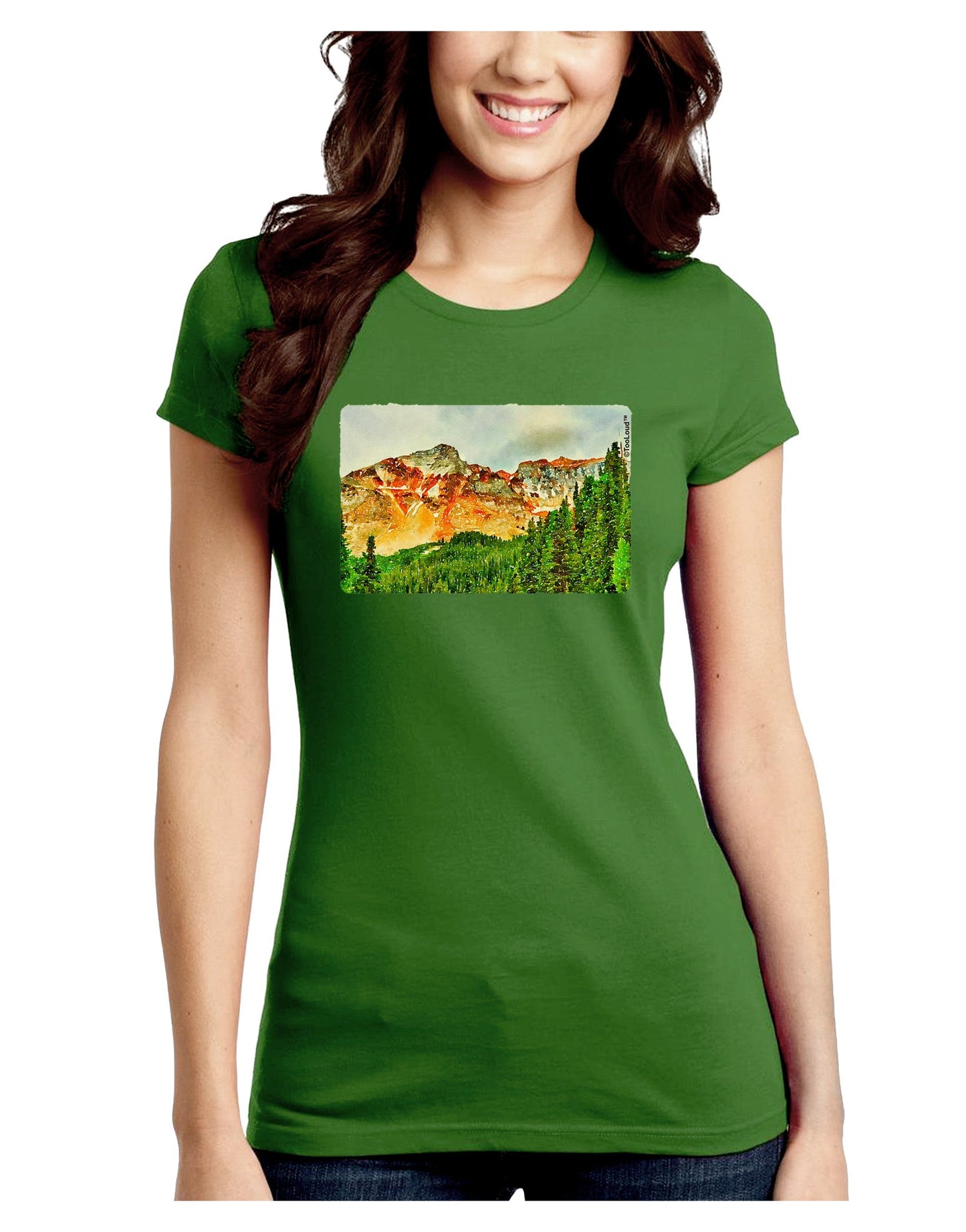 Colorado Forrest Watercolor Juniors Crew Dark T-Shirt-T-Shirts Juniors Tops-TooLoud-Kiwi-Green-Juniors Fitted Small-Davson Sales