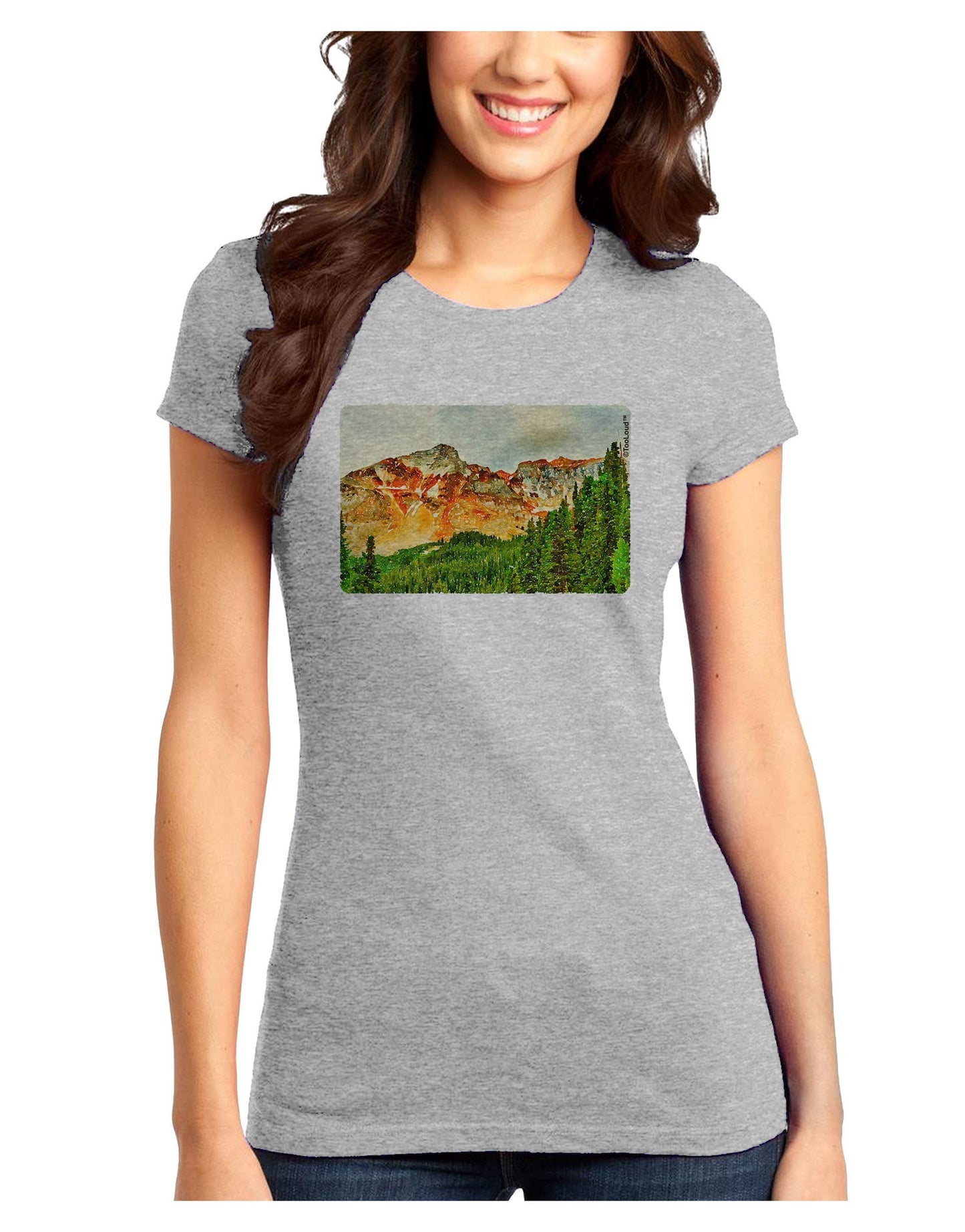 Colorado Forrest Watercolor Juniors T-Shirt-Womens Juniors T-Shirt-TooLoud-Ash-Gray-Juniors Fitted X-Small-Davson Sales