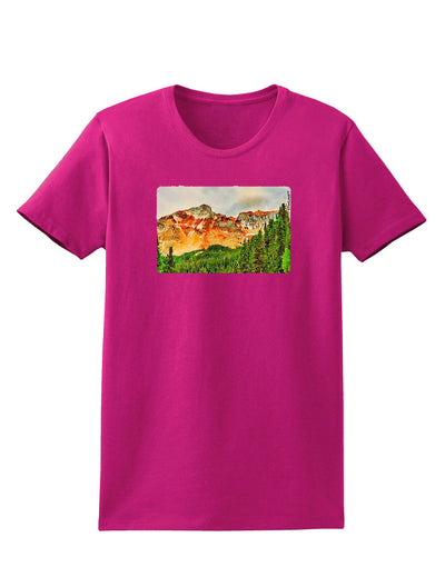 Colorado Forrest Watercolor Womens Dark T-Shirt-TooLoud-Hot-Pink-Small-Davson Sales