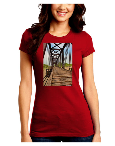 Colorado Landscape Bridge Juniors Crew Dark T-Shirt-T-Shirts Juniors Tops-TooLoud-Red-Juniors Fitted Small-Davson Sales