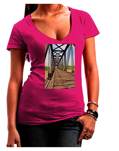 Colorado Landscape Bridge Juniors V-Neck Dark T-Shirt-Womens V-Neck T-Shirts-TooLoud-Hot-Pink-Juniors Fitted Small-Davson Sales