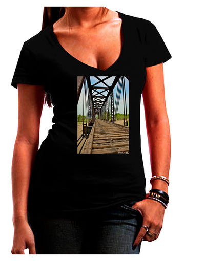 Colorado Landscape Bridge Juniors V-Neck Dark T-Shirt-Womens V-Neck T-Shirts-TooLoud-Black-Juniors Fitted Small-Davson Sales