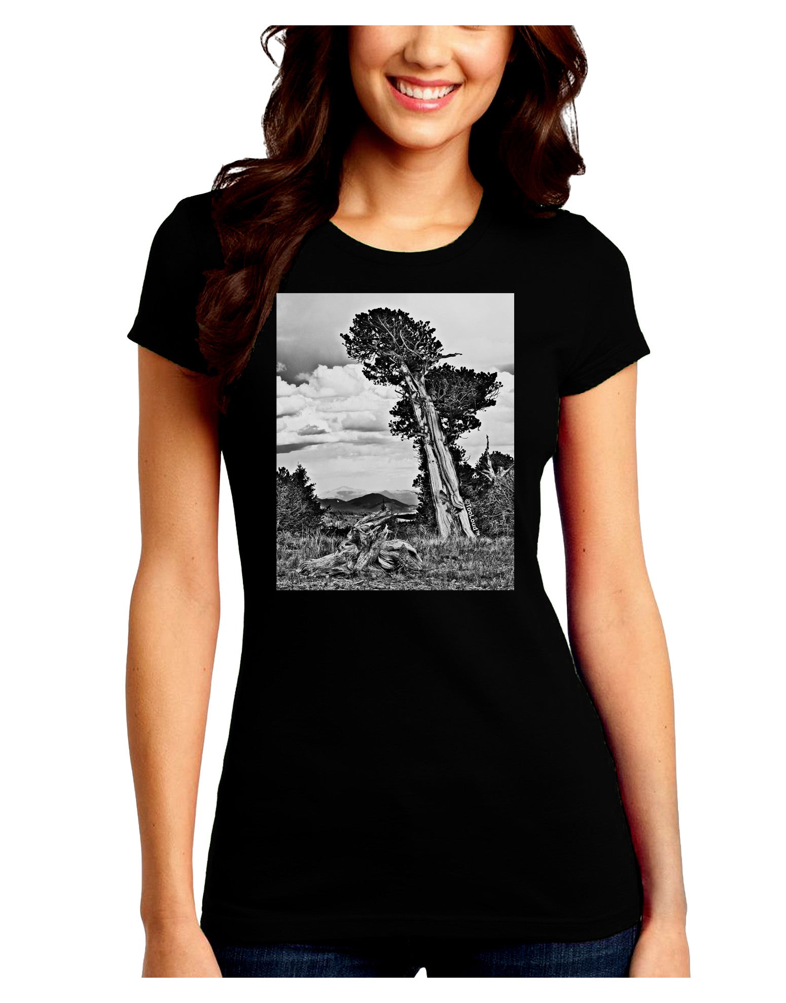 Colorado Landscape Monochrome Juniors Crew Dark T-Shirt-T-Shirts Juniors Tops-TooLoud-Black-Juniors Fitted Small-Davson Sales