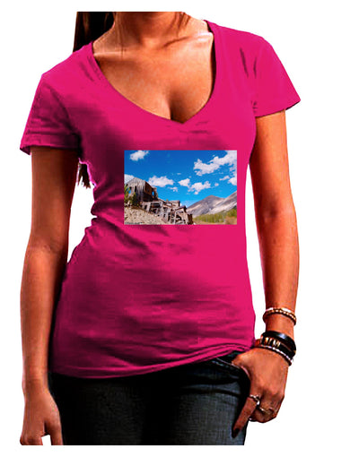 Colorado Landscape Ruins Juniors V-Neck Dark T-Shirt-Womens V-Neck T-Shirts-TooLoud-Hot-Pink-Juniors Fitted Small-Davson Sales