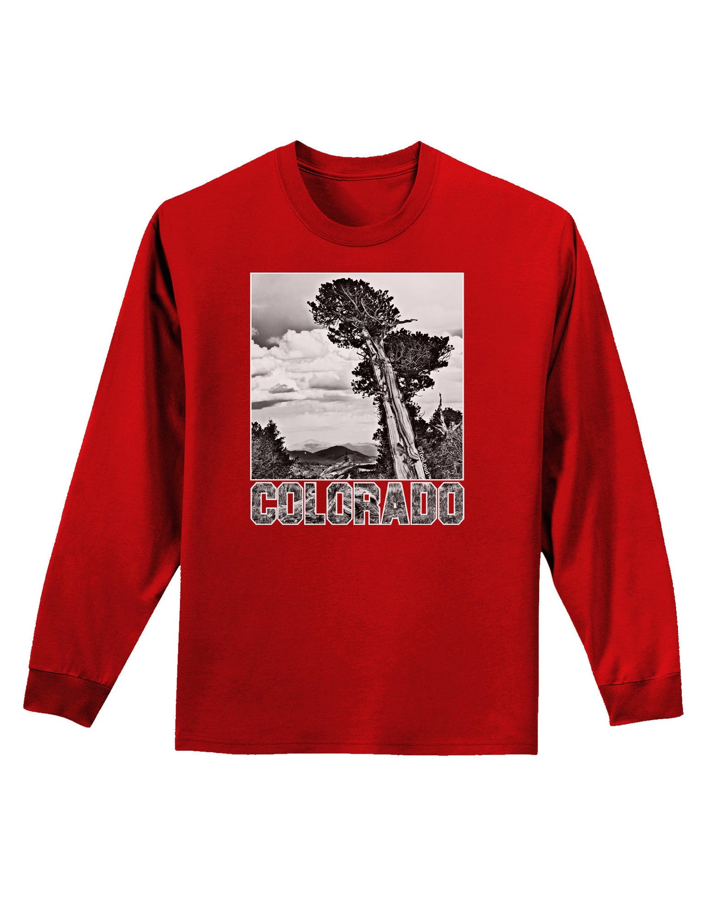 Colorado Landscape Text BW Adult Long Sleeve Dark T-Shirt-TooLoud-Red-Small-Davson Sales